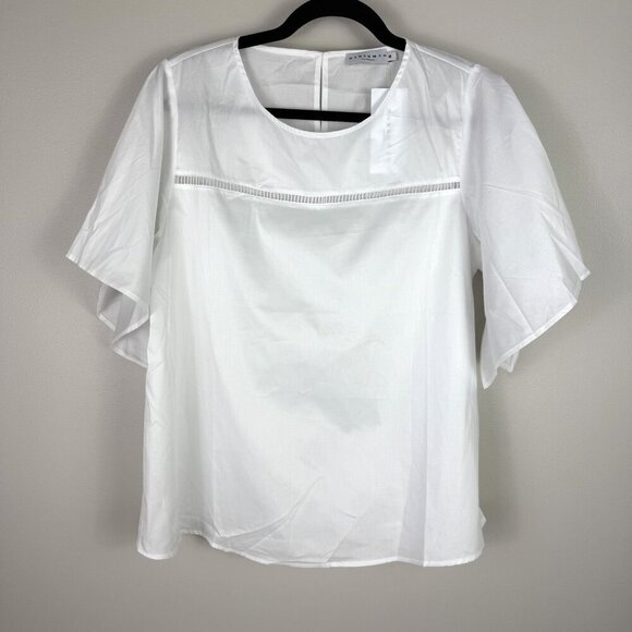 Anthro Harshman Zinnia Blouse Womens Medium White Flutter Sleeve Cotton Top New - Picture 2 of 9